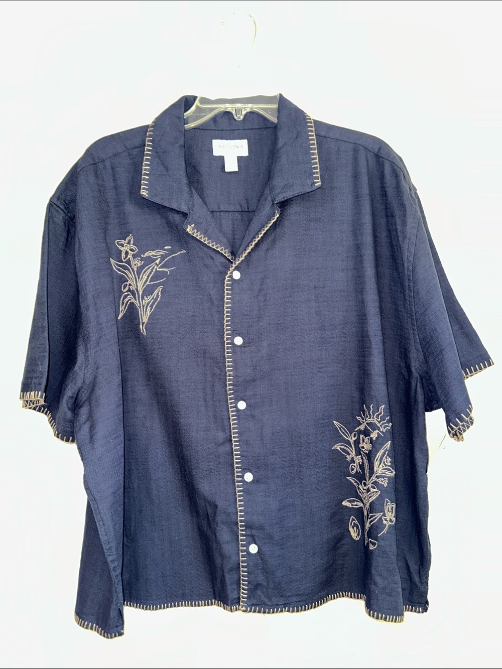 Young Men's Arizona Jean Co Floral Embroidered Short-Sleeve Button-Down Shirt XL